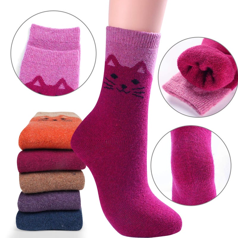 Jeasona Wool Socks for Women Warm Winter Thermal Thick Socks Gifts for Women Mom (Multicolored Cat) - Image 3